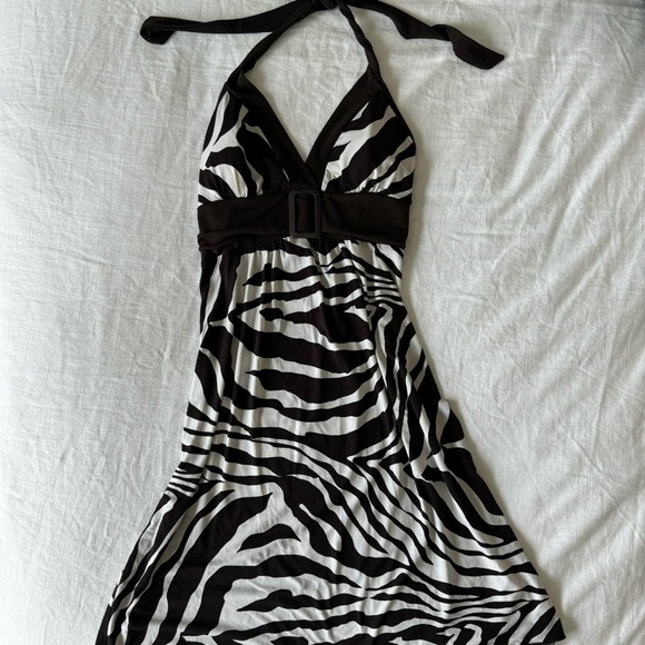Vintage brown and white zebra halter neck mini/midi dress - Picture 4 of 7
